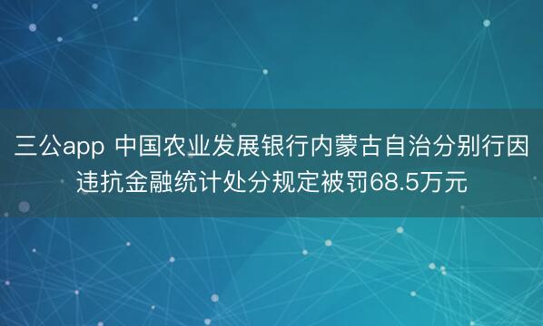 三公app 中国农业发展银行内蒙古自治分别行因违抗金融统计处分规定被罚68.5万元