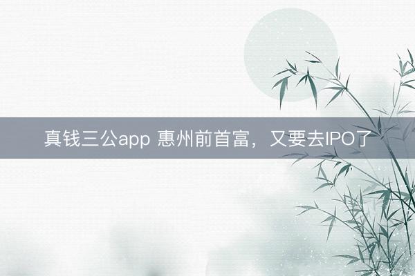 真钱三公app 惠州前首富,又要去IPO了