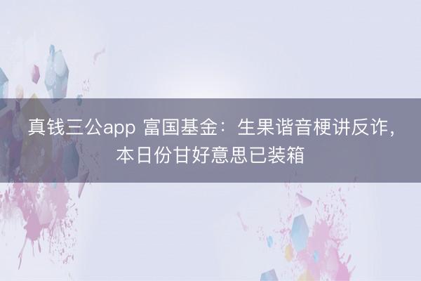 真钱三公app 富国基金:生果谐音梗讲反诈,本日份甘好意思已装箱