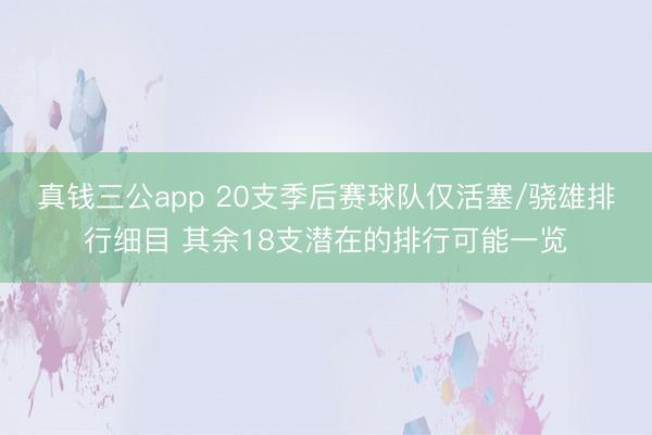 真钱三公app 20支季后赛球队仅活塞/骁雄排行细目 其余18支潜在的排行可能一览