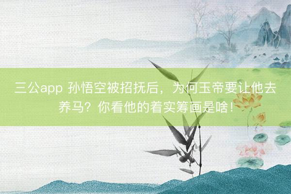 三公app 孙悟空被招抚后，为何玉帝要让他去养马？你看他的着实筹画是啥！