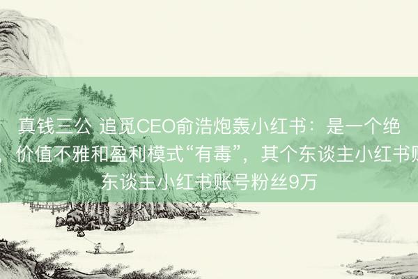 真钱三公 追觅CEO俞浩炮轰小红书：是一个绝顶烂的平台，价值不雅和盈利模式“有毒”，其个东谈主小红书账号粉丝9万