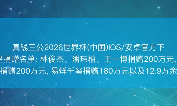 真钱三公2026世界杯(中国)IOS/安卓官方下载 韩红基金会公开众星捐赠名单: 林俊杰、潘玮柏、王一博捐赠200万元， 易烊千玺捐赠180万元以及12.9万余元的物质