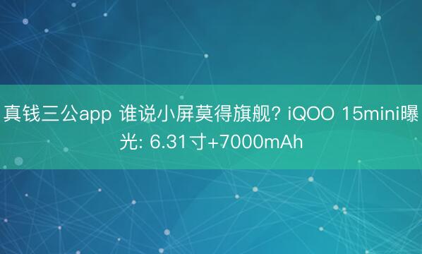 真钱三公app 谁说小屏莫得旗舰? iQOO 15mini曝光: 6.31寸+7000mAh