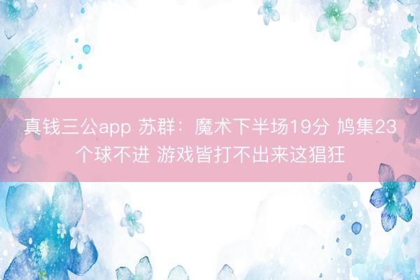 真钱三公app 苏群：魔术下半场19分 鸠集23个球不进 游戏皆打不出来这猖狂