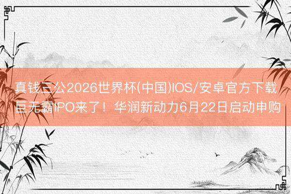 真钱三公2026世界杯(中国)IOS/安卓官方下载 巨无霸IPO来了!华润新动力6月22日启动申购